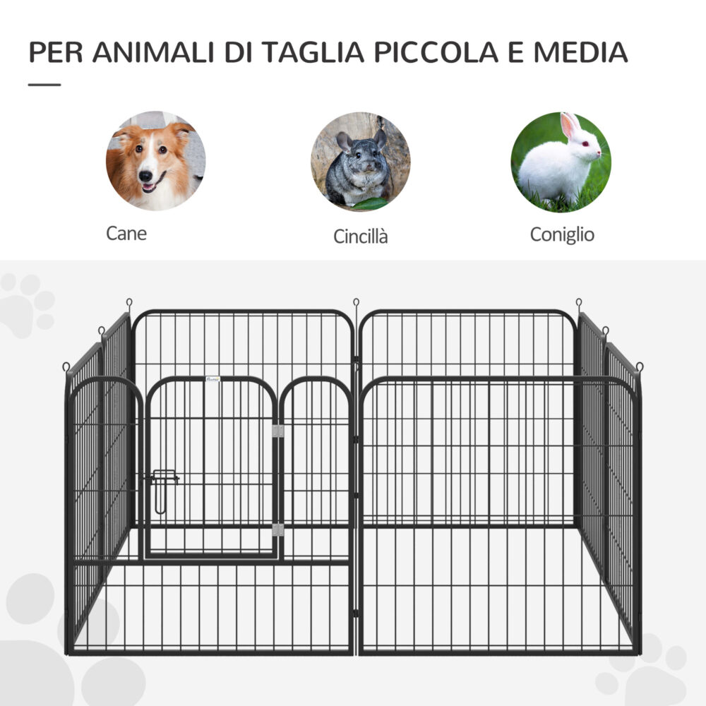 Recinto per animali con 8 pannelli di metallo da interno ed esterno, Gabbia  portatile per cane 100x80cm - Costway