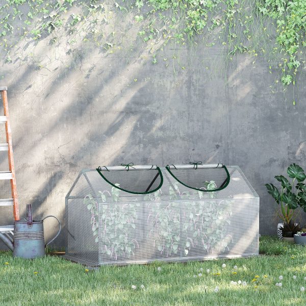 Mini Serra da Giardino con 2 Finestre Avvolgibili e Copertura PE Anti-UV Bianco