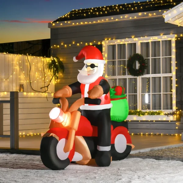 Babbo Natale Gonfiabile da esterno su Motocicletta con Luci LED Integrate