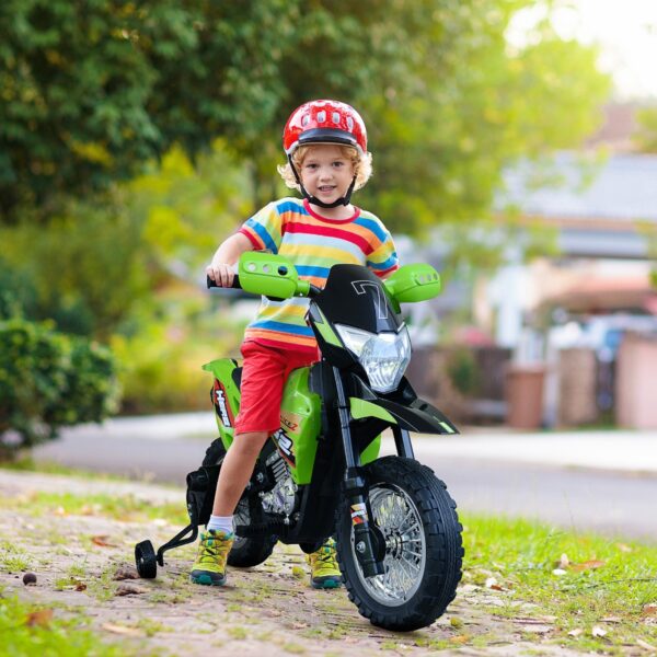 Moto da Cross Elettrica con Rotelle Ausiliari per Bambini 3-6 anni, Moto Giocattolo 109×52.2×70.5cm Verde