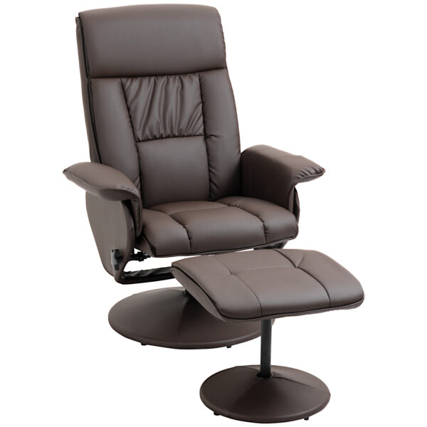 Poltrona Relax Reclinabile fino a 135° con Seduta Girevole e Pouf Poggiapiedi – Colore Marrone