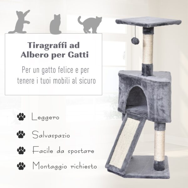 Albero per Gatti fino 5 Kg, Corda Sisal, Grigio, 40x40x98cm