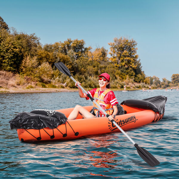 Canoa Gonfiabile 1 Posto, Kayak con Remo in Alluminio, Pompa Gonfiaggio e Kit Riparazione, Arancione