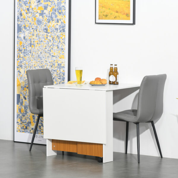Tavolo da Pranzo Pieghevole con Ruote, Bianco e Legno, 120x80x73cm