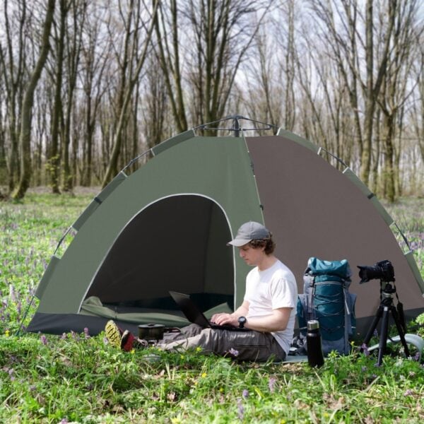Tenda da Campeggio Pop-Up per 4 Persone, con Borsa da Trasporto, Ganci e Tasche, 210x210x135cm