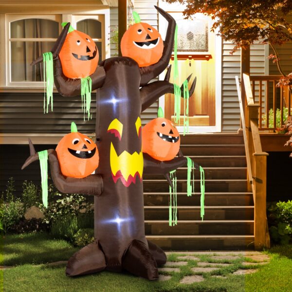 Gonfiabile per Halloween a Forma di Albero Infestato con Fantasmi e Zucche con Luci a Led 240cm