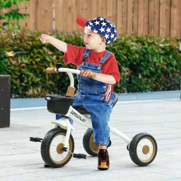 Triciclo per Bambini da 2-5 Anni con Seduta Regolabile e Campanello, Bianco