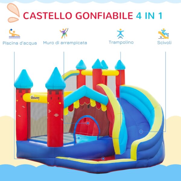 Castello Gonfiabile 4 in 1 per Bimbi 3-8 Anni con Scivolo e Piscina, 290x270x230cm
