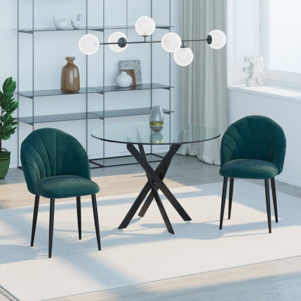 Set 2 Sedie Imbottite per Sala da Pranzo con Design Nordico in Metallo e Velluto Verde
