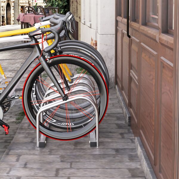 Rastrelliera Portabiciclette Parcheggio per 4 Biciclette in Acciaio, 110x33x27 cm, Argento