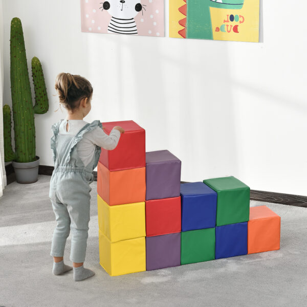Set 12 Cubi Morbidi Gioco per Bambini Educativo da 2 Anni in Su, 20x20x20cm, Multicolore