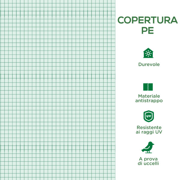 Telo per Serra in PE con 12 Finestre, Porta Avvolgibile e Bordi Interrati, 6x3x2 m, Verde