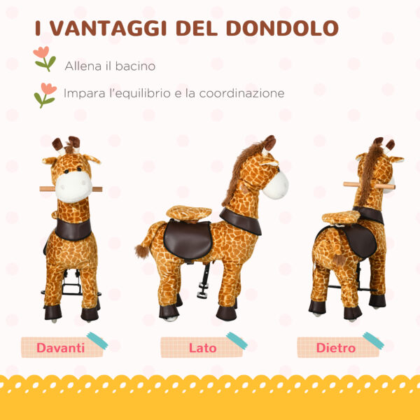 Cavallo a Dondolo con Ruote a Forma di Giraffa per Bambini da 3-6 Anni, 70x32x87cm, Giallo