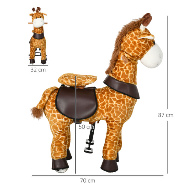 Cavallo a Dondolo con Ruote a Forma di Giraffa per Bambini da 3-6 Anni, 70x32x87cm, Giallo