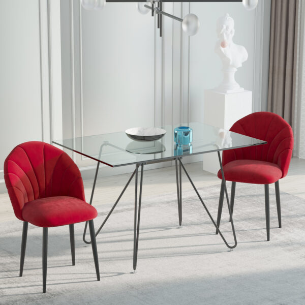 Set 2 Sedie per Sala da Pranzo Imbottite dal Design Nordico in Metallo e Velluto Rosso