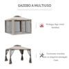 Gazebo da Giardino 3x3m con Zanzariera, Struttura in Metallo e Copertura in Poliestere, Beige
