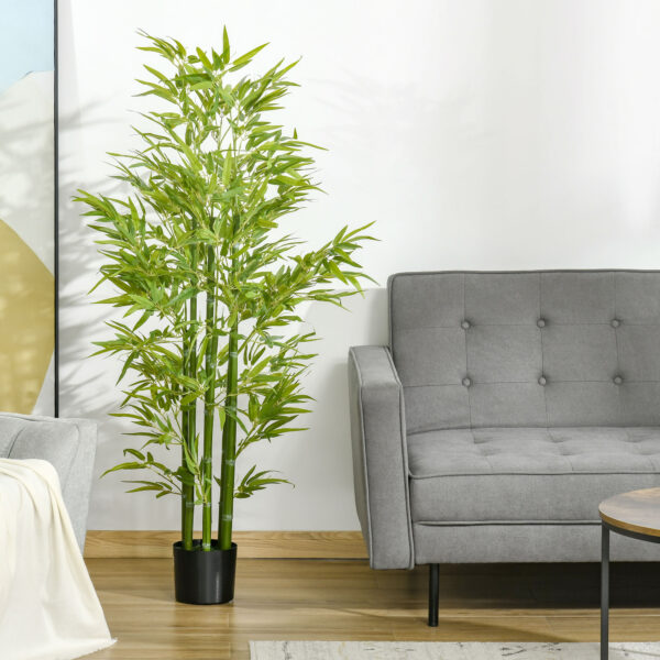 Pianta Finta di Bambù Alta 150cm con Vaso Incluso per Interno ed Esterno - Verde
